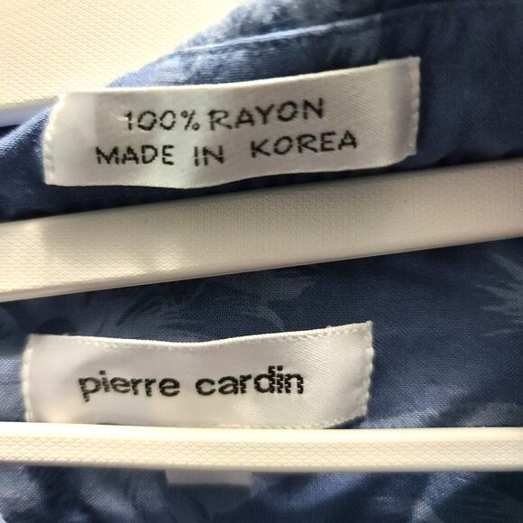 Pierre Cardin Mens Button-up Shirt Blue Size XL 100% Rayon Short Sleeve Palms - Picture 6 of 12